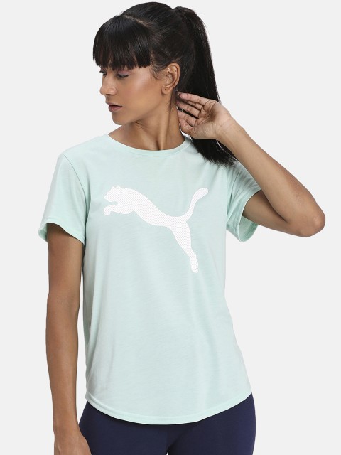 

Puma Women Green & White Printed Round Neck Evostripe T-shirt