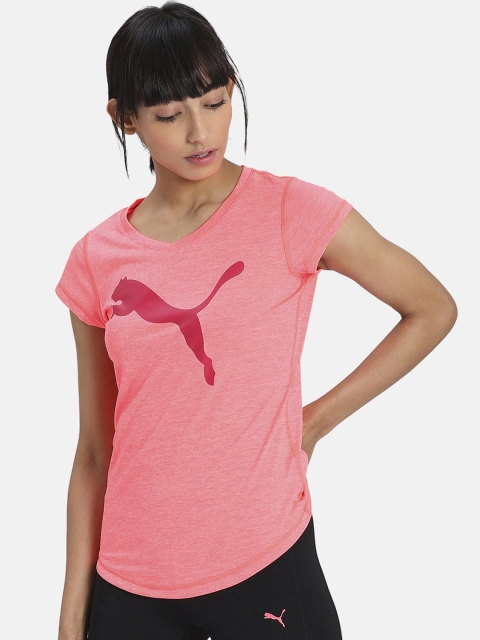 

Puma Women Pink Printed Round Neck Heather Cat Tee