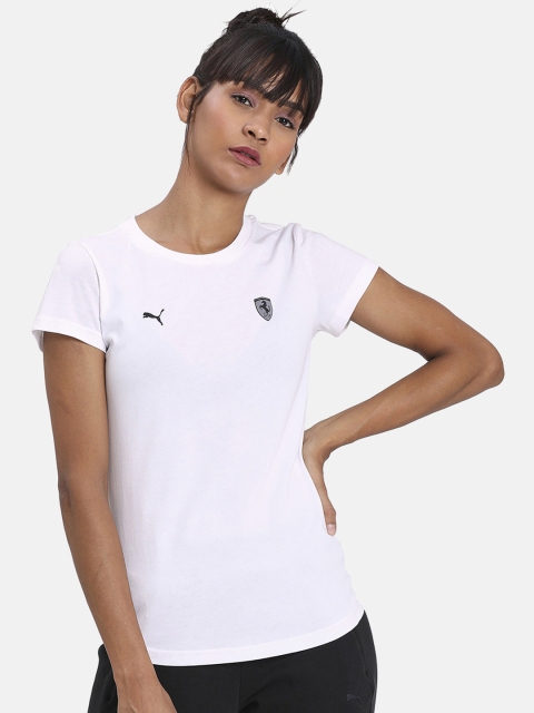 

PUMA Motorsport Women White Solid Round Neck Ferrari Small Shield Tee