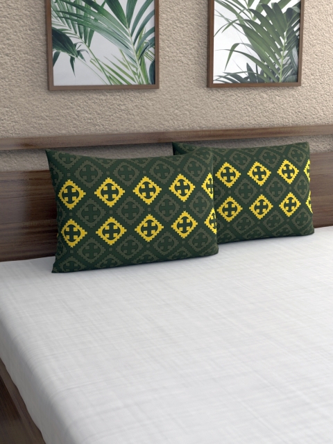 

Home Ecstasy Unisex Set of 2 Green & Yellow Abstract Printed Pillow Covers