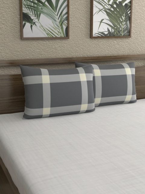 

Home Ecstasy Set of 2 Grey Checked 140 TC Pillow Covers