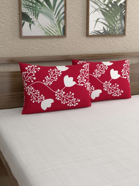 

Home Ecstasy Set of 2 Red & White Floral Print Pillow Covers
