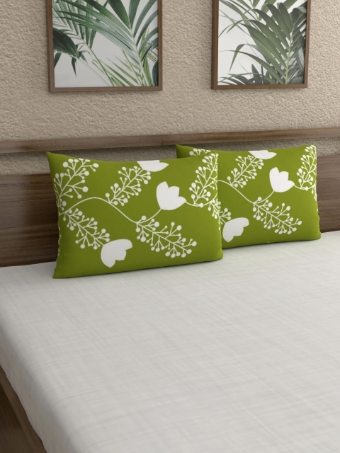 

Home Ecstasy Set of 2 Green & White Floral Print Pillow Covers