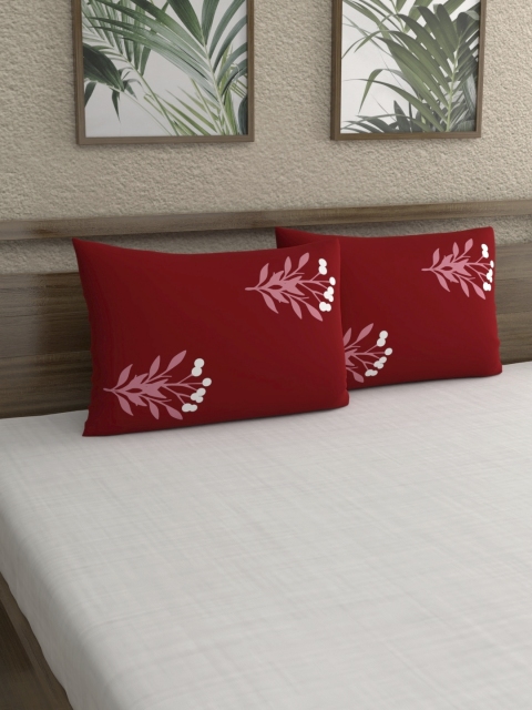 

Home Ecstasy Set of 2 Red & Pink Floral Printed 140 TC Pillow Covers