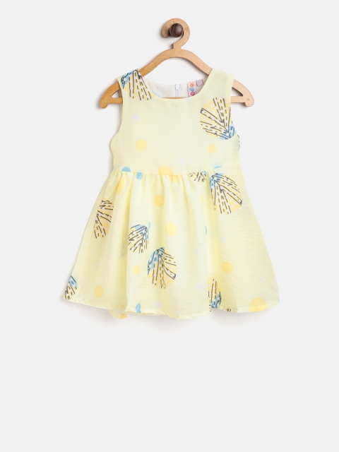 

Kids On Board Girls Yellow Printed Fit and Flare Dress