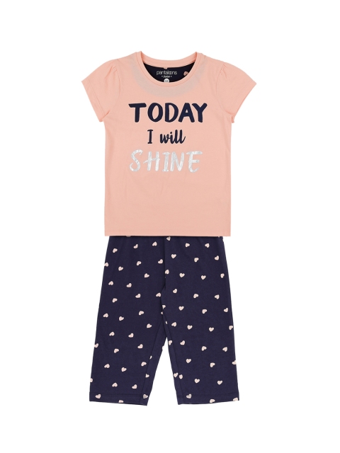 

Pantaloons Junior Girls Peach-Coloured & Navy Blue Printed Night Suit