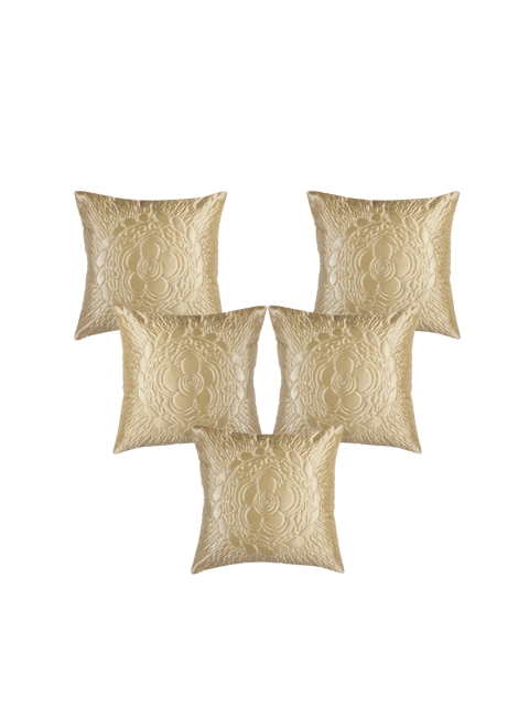 

DREAM WEAVERZ Gold-Toned Set of 5 Floral Square Cushion Covers