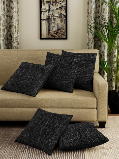 

DREAM WEAVERZ Black Set of 5 Self Design Square Cushion Covers