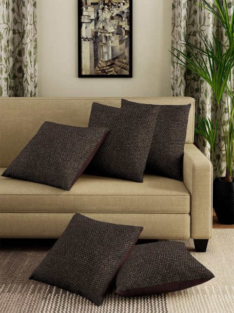 

DREAM WEAVERZ Brown Set of 5 Self Design Square Cushion Covers