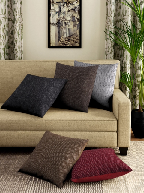 

DREAM WEAVERZ Multicoloured Set of 5 Self Design Square Cushion Covers, Multi