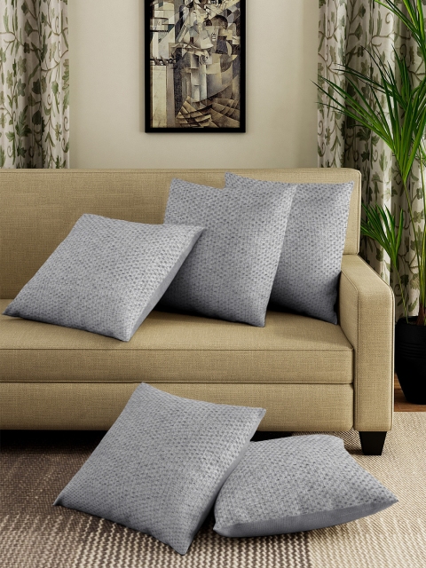 

DREAM WEAVERZ Grey Set of 5 Self Design Square Cushion Covers