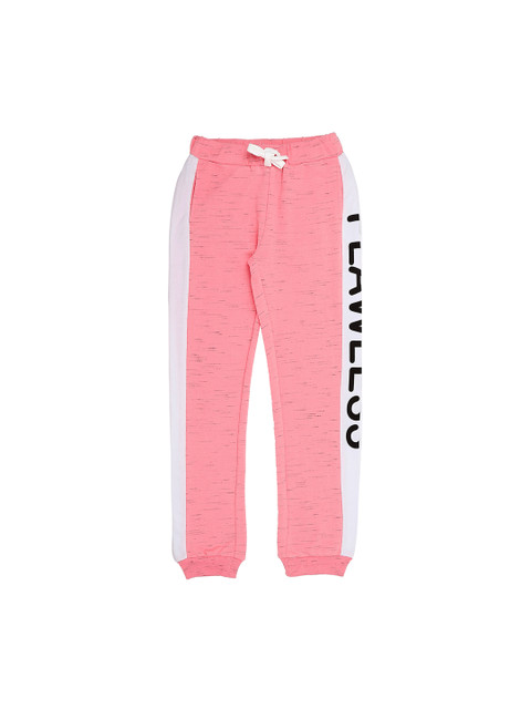 

Pantaloons Junior Girls Pink & White Colourblocked Straight-Fit Joggers