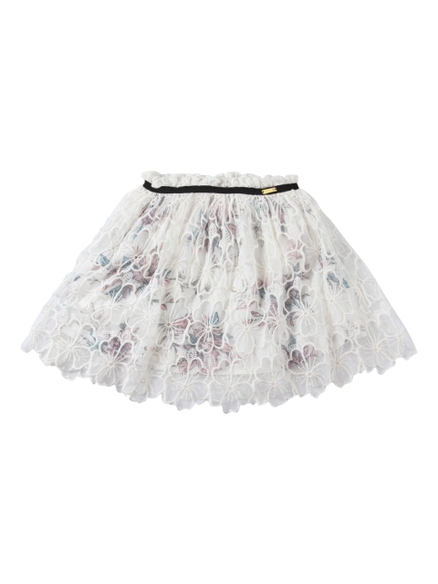 

One Friday Girls Off White Floral Self Design Flared Mini Skirt