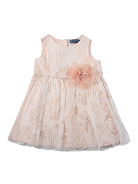 

One Friday Girls Peach-Coloured Self Design Fit and Flare Dress