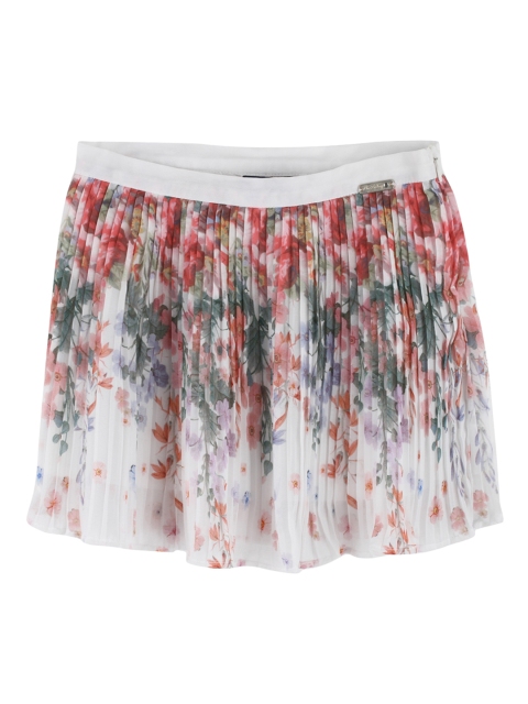 

One Friday Girls Off White & Red Printed Pleated A-Line Mini Skirt