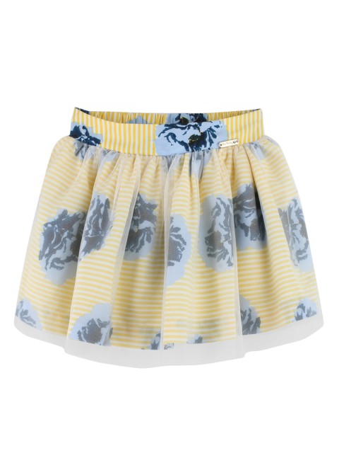 

One Friday Girls Yellow & Blue Printed Net Flared Mini Skirt