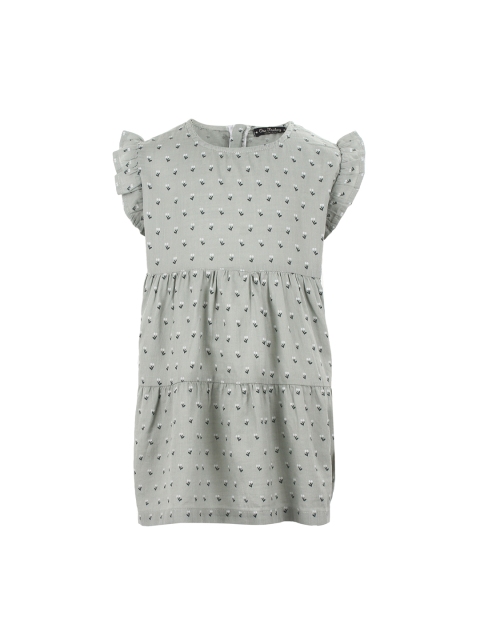 

One Friday Girls Sea Green & White Printed A-Line Dress with Gathers