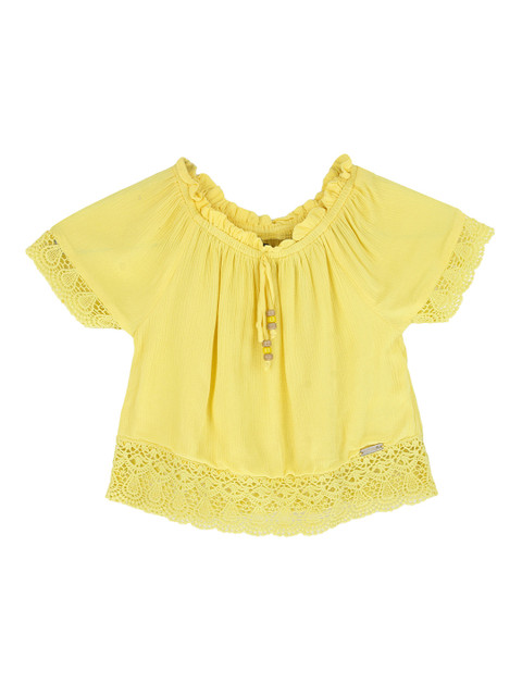 

One Friday Girls Yellow Solid A-Line Top