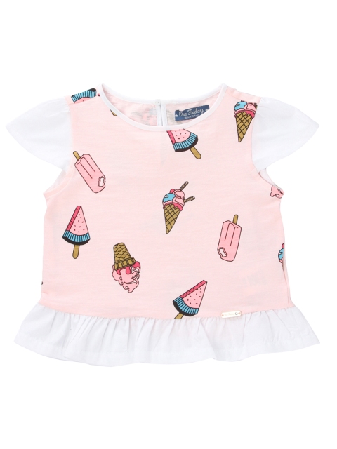 

One Friday Girls Pink & White Cone Printed Pure Cotton Top