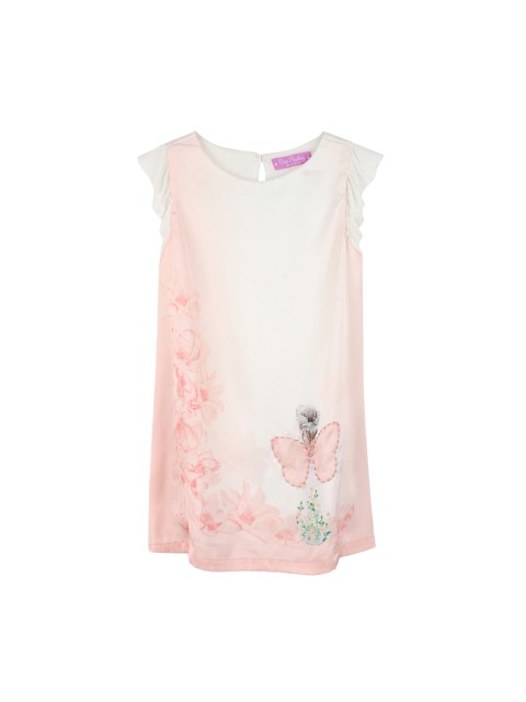 

One Friday Girls Off-White & Peach Fairy Printed A-Line Dress