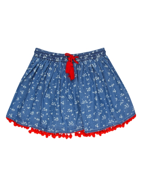 

One Friday Girls Blue & White Printed A-Line Denim Mini Skirt