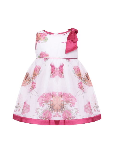 

One Friday Girls Off-White & Pink Printed Fit and Flare Dress