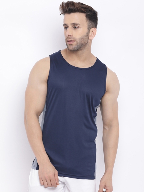 

Chkokko Men Navy Blue & Grey Colourblocked Gym Innerwear Vest TANKTOP171009NAVYBLUES