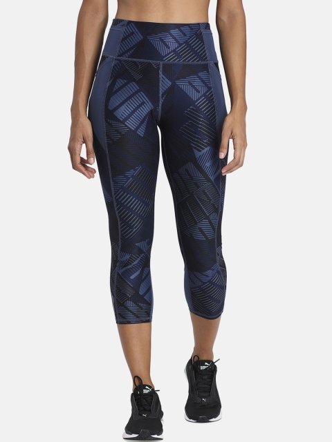

Puma Women Blue & Black Printed Be Bold AOP Three-Fourth Tights