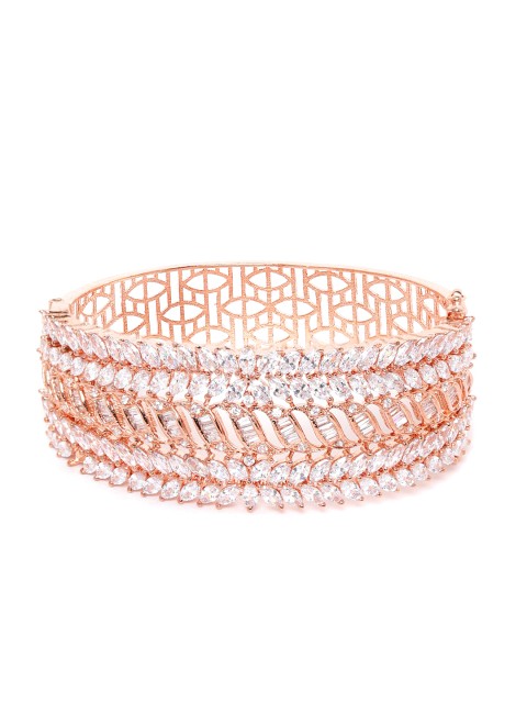 

JEWELS GEHNA Women Rose Gold Plated AD Stone Studded Handcrafted Bangle Style Bracelet