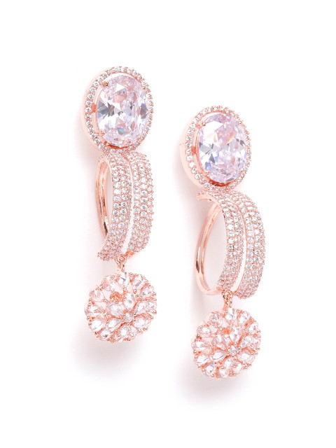 

JEWELS GEHNA Rose Gold-Plated Handcrafted AD-Studded Circular Drop Earrings
