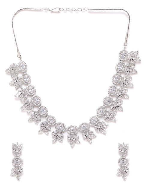 

JEWELS GEHNA Silver-Plated AD-Studded Handcrafted Jewellery Set
