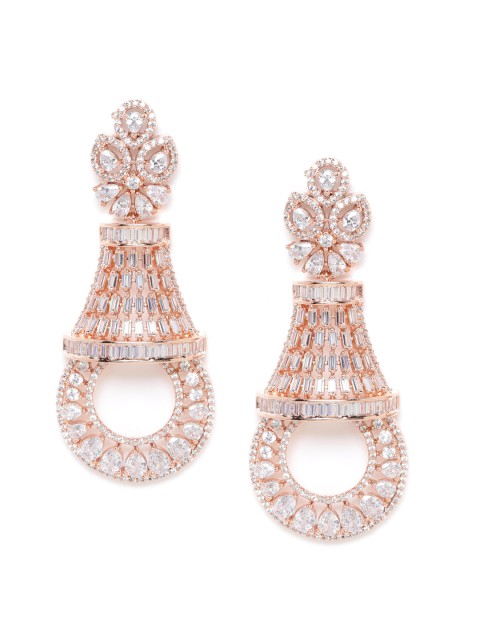

JEWELS GEHNA Rose Gold-Plated CZ Studded Handcrafted Drop Earrings