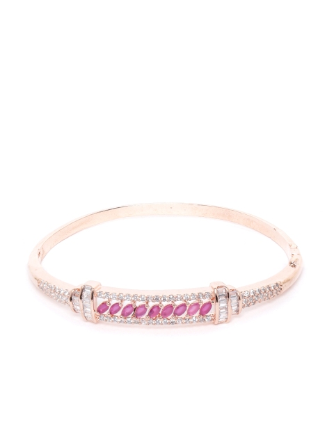 

JEWELS GEHNA Pink Rose Gold Plated AD Stone Studded Handcrafted Bangle Style Bracelet