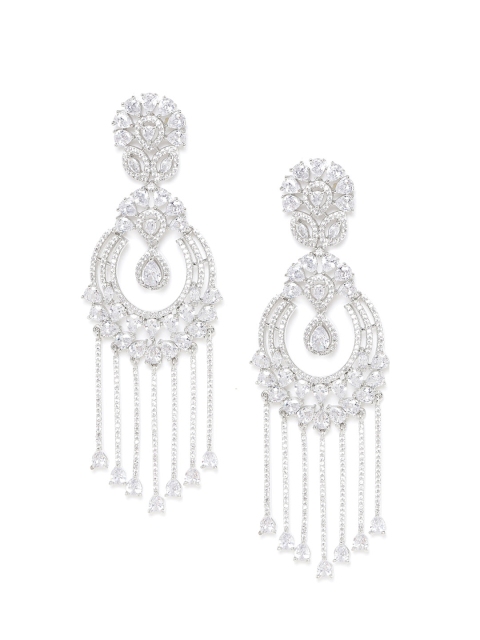 

JEWELS GEHNA Silver-Plated AD-Studded Handcrafted Contemporary Drop Earrings
