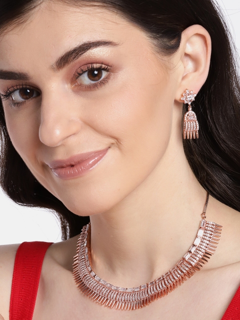 

JEWELS GEHNA Rose Gold-Plated AD-Studded Handcrafted Jewellery Set