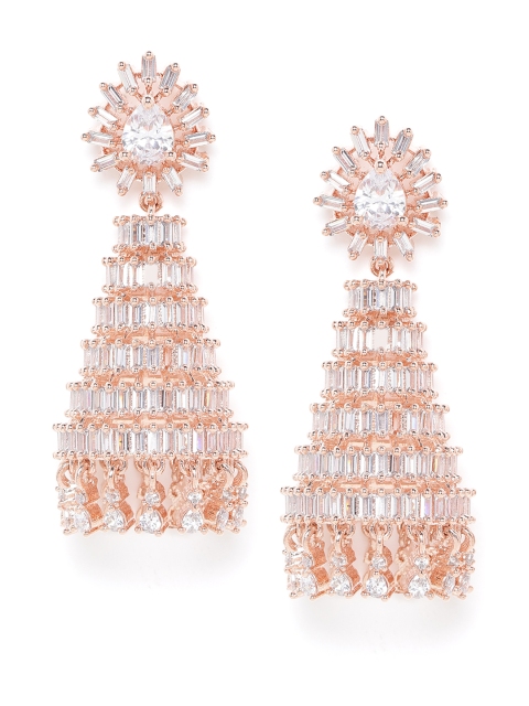 

JEWELS GEHNA Rose Gold-Plated AD-Studded Handcrafted Dome Shaped Jhumkas