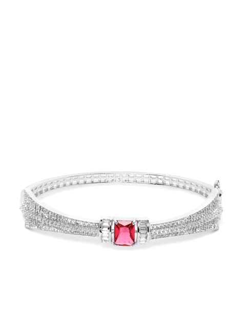 

JEWELS GEHNA Magenta Silver-Plated Handcrafted AD-Studded Bangle-Style Bracelet