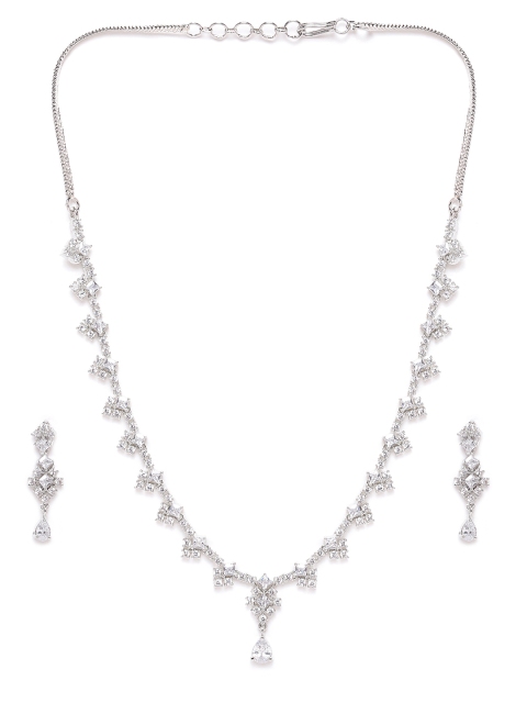 

JEWELS GEHNA Silver-Plated AD-Studded Handcrafted Jewellery Set