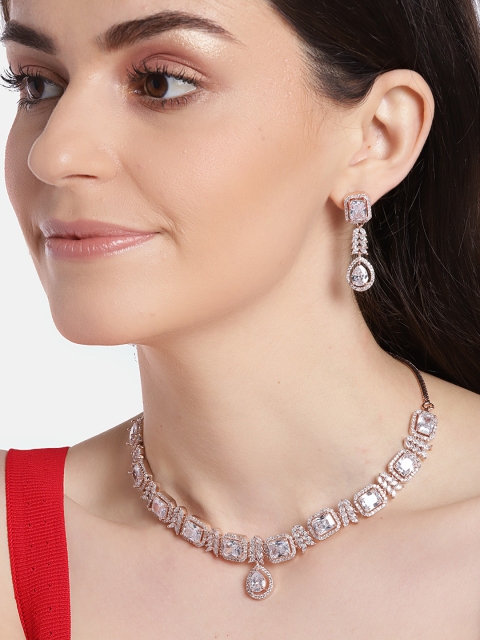 

JEWELS GEHNA Rose Gold-Plated AD-Studded Handcrafted Jewellery Set