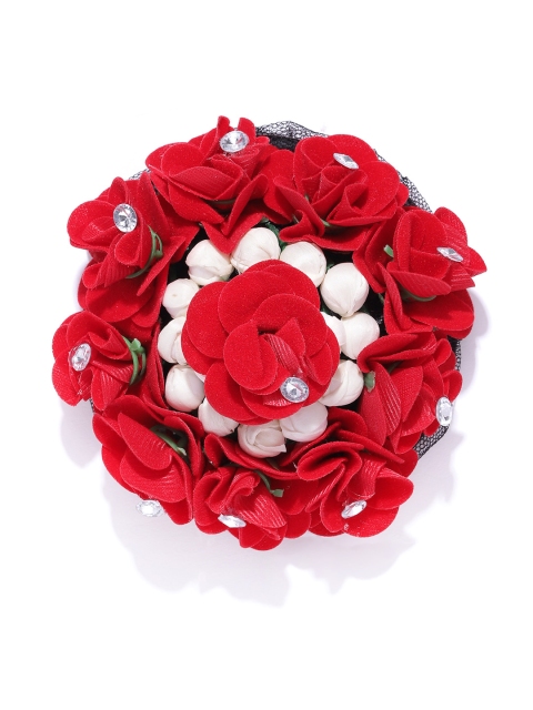 

JEWELS GEHNA Red & White Handcrafted Floral Embellished Hair Bun Cover