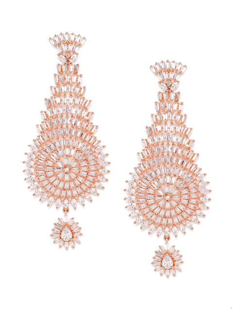 

JEWELS GEHNA Rose Gold-Plated AD Studded Handcrafted Drop Earrings