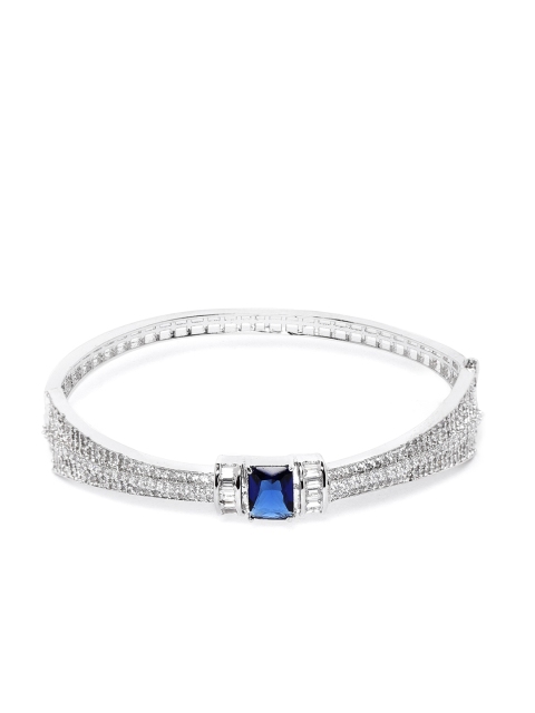 

JEWELS GEHNA Blue Silver-Plated Handcrafted AD-Studded Bangle-Style Bracelet