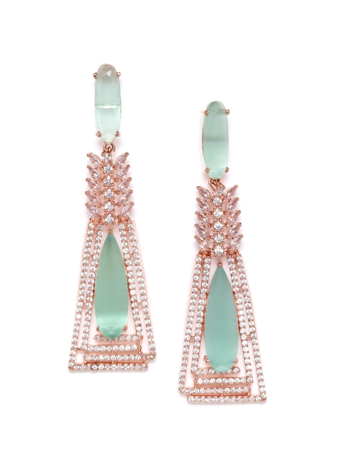 

JEWELS GEHNA Green Rose Gold-Plated AD Studded Handcrafted Drop Earrings