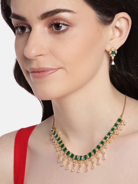 

JEWELS GEHNA Green Gold-Plated AD-Studded Handcrafted Jewellery Set