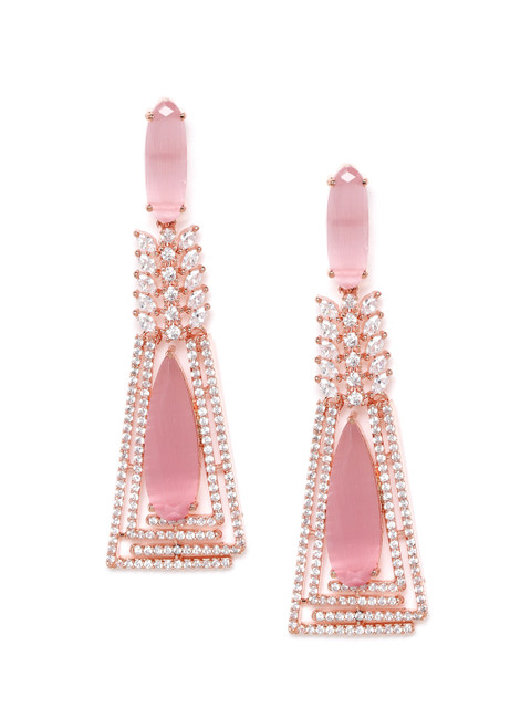 

JEWELS GEHNA Pink Rose Gold-Plated AD Studded Handcrafted Drop Earrings