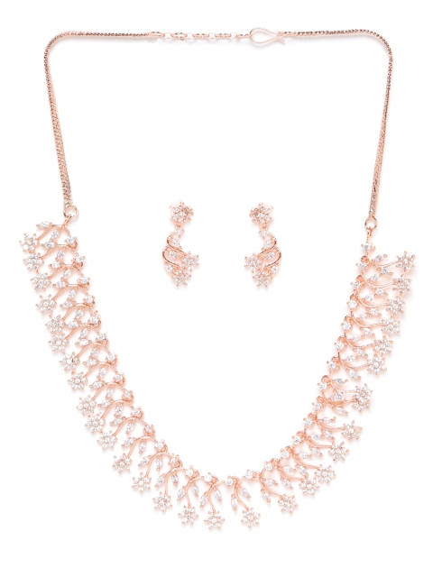 

JEWELS GEHNA Rose Gold Plated AD-Studded Handcrafted Jewellery Set