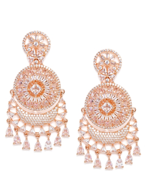 

JEWELS GEHNA Rose Gold-Plated AD Studded Handcrafted Drop Earrings