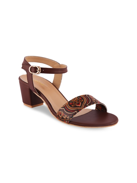 

ZAPATOZ Women Brown Printed Block Heels Sandals