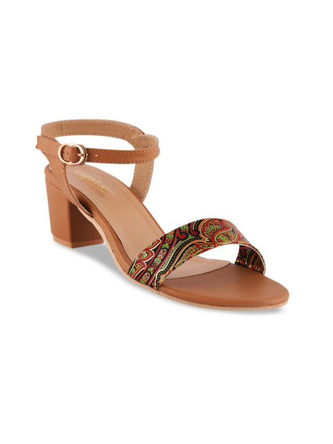 

ZAPATOZ Women Tan Brown Printed Heels