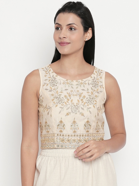 

AKKRITI BY PANTALOONS Women Cream Embroidered Boxy Top